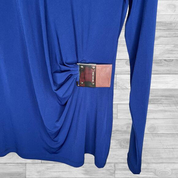 Michael Kors Long Sleeve Jersey Top With Gold Plate Side, navy size medium - Picture 4 of 7